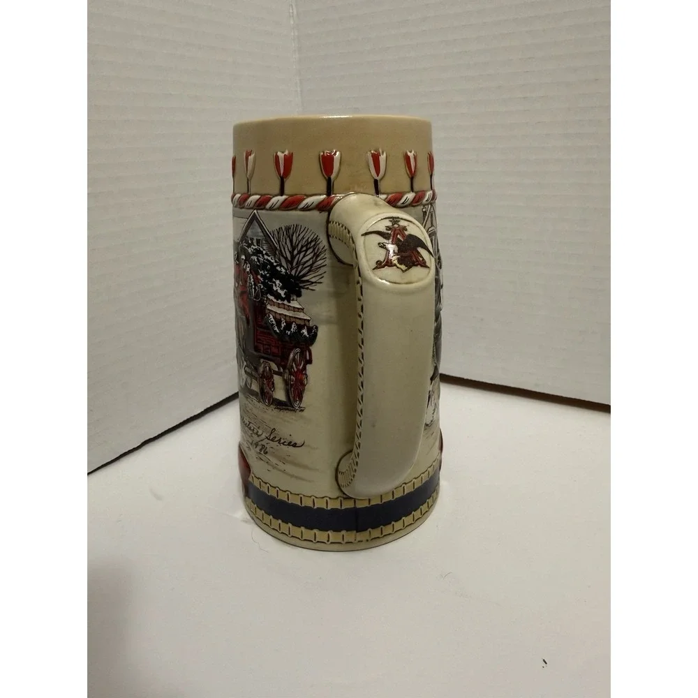 Vintage‎ Budweiser Christmas Stein, 1986, B Series Clydesdale Beer Mug